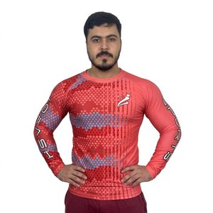 เสื้อแรชการ์ดผู้ชายสีพื้นผลิตจากโรงงานในราคาที่เหมาะสม / เสื้อแรชการ์ดแขนยาวผ้าโพลีเอสเตอร์ผสมสแปนเด็กซ์สำหรับผู้ชายแบบสั่งทำได้ - Product Image 1