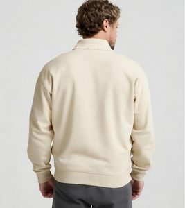 MEERA IMPEX <b>Men's</b> Fleece Lined 100% Cotton Winter <b>Cardigan</b> Stand Neck Solid Beige Color Loose Fit Wholesale Price - Product Image 3