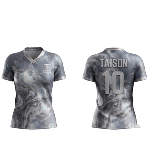 Maillot de rugby pour femme en polyester haute qualité 180 GSM, anti-humidité, beige et gris, design à panneaux, logo personnalisé par sublimation - Product Image 2