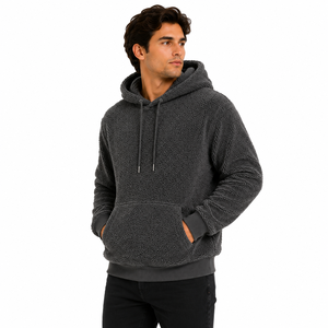 Sweat-shirt à capuche en sherpa pour homme avec logo personnalisé, poche kangourou, couleur unie, sweat-shirt en sherpa personnalisé pour homme - Product Image 5