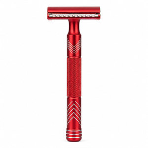 Rasoir de sécurité à double lame rouge, manche en acier inoxydable avec poignée en caoutchouc pour hommes, usage en salon de coiffure - Product Image 6