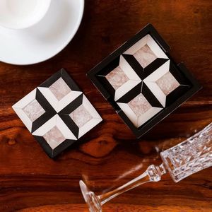 Modern Wooden <b>Square</b> Coasters Set with Leaf Pattern Non-Slip <b>Table</b> Mats for <b>Coffee</b> and Dining <b>Table</b> Decor - Product Image 5