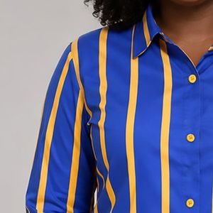 Sigma Gamma Rho Striped <b>Satin</b> Button Down Shirt Luxury Soft Silk Feel Long Sleeve Casual Fashion <b>Blouse</b> Elegant Streetwear - Product Image 3