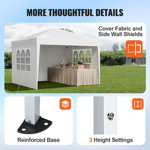 Gazebo Portatile Istantaneo 3x3 Metri con 3 Pareti Laterali e 2 Finestre Ventilate, Tenda Pop-Up Regolabile in Altezza - Product Image 6