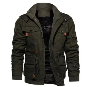 Men's Khaki Twill Workwear <b>pilot</b> <b>Jacket</b> Full Sleeve Stand Collar Autumn Solid Color Single Breasted Outerwear - Product Image 4
