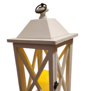 Farol de Madera para Velas Más Vendido con Acabado Blanco Marfil, Farol de Madera para Velas para Exteriores y Navidad, Personalizado - Product Image 1