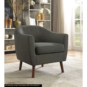 Poltrona Accent con Finitura Espresso e Rivestimento in Tessuto Grigio, Trapuntata a Bottoni, in Legno Massello, 1 Pezzo, per Soggiorno - Product Image 6