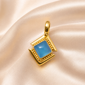 Pendentif coussin en calcédoine bleue, argent sterling 925 plaqué or rose et or jaune, bijou artisanal en pierres précieuses pour cadeau de Noël - Product Image 4