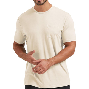 Camiseta de Manga Corta Color Crema para Hombre con Bolsillo en el Pecho, Corte Regular, 100% Algodón Jersey, Cuello Redondo, Estilo Casual - Product Image 3