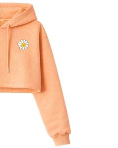 Ensemble décontracté deux pièces pour femme : crop top à capuche et short, broderie marguerite, en molleton de coton, vêtements de détente, vente en gros fabricant - Product Image 2