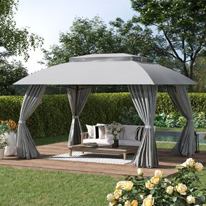 10 'x 13' baldacchino del Gazebo del Patio, doppio tetto ventilato, struttura in acciaio, pareti laterali della tenda, riparo all'aperto del parasole per il giardino, prato, B - Product Image 4