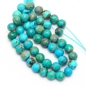 Perles rondes facettées en turquoise naturelle d'Arizona, 7 mm-8 mm, pierres semi-précieuses, perles en vrac pour la fabrication de bijoux. - Product Image 3