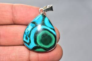 Pendentif en chrysocolle et malachite de qualité supérieure, pendentif en argent sterling 92,5 - Product Image 4