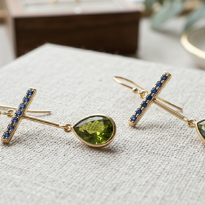 Pear Cut Green Hydro Earrings with Blue CZ 925 <b>Sterling</b> <b>Silver</b> 18K Gold Plated Designer Statement Earrings Women Jewelry - Product Image 1