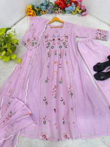 Pink Embroidered Chanderi <b>Silk</b> Floor-Length Quick Dry Salwar Kameez Set A-line <b>Kurta</b> Pant Dupatta Traditional Indian Pakistani - Product Image 6