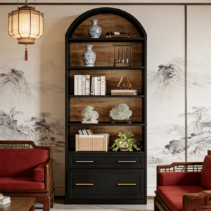 Libreria Alta dal Design Francese Moderno per Casa e Hotel, in Rattan e Pannelli di Legno, Arredamento per Soggiorno e Uso in Supermercato - Product Image 1