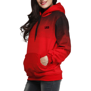 Sweat-shirt à capuche dégradé rouge pour femme avec logo sur le devant et poches, vêtement décontracté d'automne, manches longues, en coton tricoté - Product Image 5