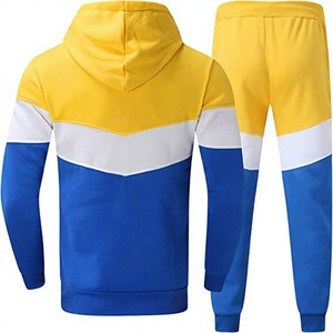 Ensemble de survêtement à capuche 2-en-1 en polaire color block pour homme, manches longues, cordon de serrage, décontracté, pour l'automne, bleu, jaune, blanc, polyester, coton - Product Image 2