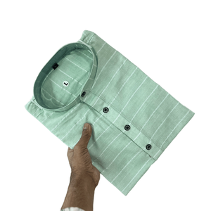 DISEÑADOR PURO ALGODÓN ESTAMPADO HOMBRE CORTO KURTA MINT - Product Image 1