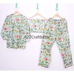 ชุดนอนผ้าฝ้ายแท้ 100% สำหรับผู้หญิง ลายดอกไม้พิมพ์มือ ชุดเจ้าสาว ชุดเพื่อนเจ้าสาว ชุดนอนระบายอากาศดี ชุดนอนฤดูใบไม้ผลิและฤดูร้อน - Product Image 5