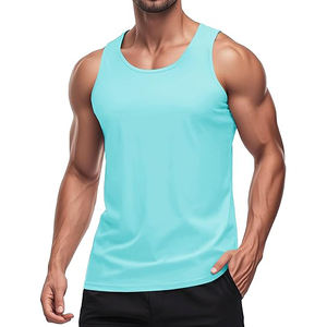 Camiseta sin mangas para hombre, mezcla de algodón y poliéster, corte cuadrado, largo a la cadera, silueta recortada, estilo gimnasio y calle. - Product Image 1