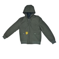 Blouson bomber à capuche pour homme en toile coupe-vent décontracté avec rembourrage épais en polyester, vêtement d'extérieur d'automne avec poches et fermeture éclair