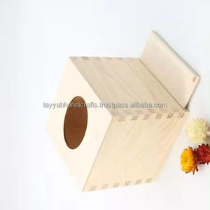 Porte-serviettes en bois Boîte à mouchoirs carrée Cuisine Distributeur de serviettes en métal en bois pour bar - Product Image 1