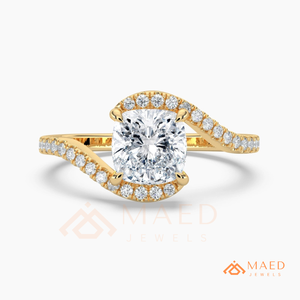 14K Yellow Gold Cushion Cut Moissanite Engagement Ring Twisted Pave Halo Bridal Wedding Ring USA Luxury Jewelry Bridal Gifts USA - Product Image 5