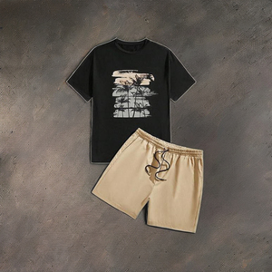 Breathable Summer <b>Knitted</b> Street Style 100% Cotton Men's Sports T-shirt and Shorts <b>Set</b> for Gym and Casual Wear - Product Image 3