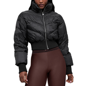 Custom Women's Cropped Puffer Jacket Lightweight Quilted Winter Jacket Rib Waist Puffer Coat Private <b>Label</b> OEM manufacturer - Product Image 1