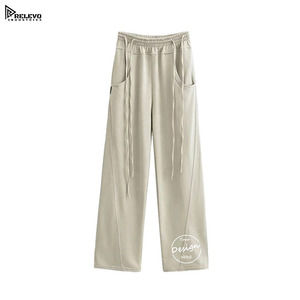 Wholesale Women’s French Terry Sweatpants – High Waist <b>Stacked</b> <b>Joggers</b> Cotton Straight Leg Patchwork Blank - Product Image 4