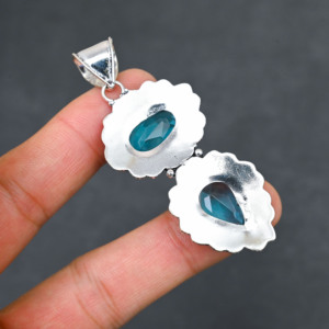 High Quality Sparkling LAB-CREATED Blue Topaz Solid Sterling <b>Silver</b> Rhodium Plated Bohemian Style Wedding Pendant Women's - Product Image 3