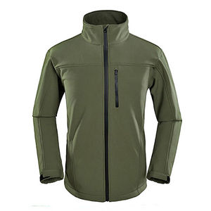 Men's Olive Green <b>Fleece</b> Jacket Stand Collar Zipper Closure Windproof Casual Outdoor Wear Autumn Season Regular Fit - Product Image 1