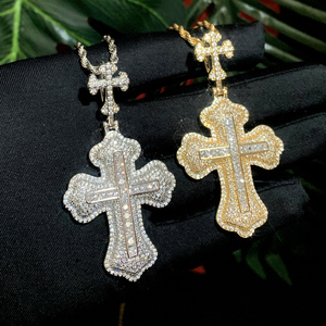 925 <b>Silver</b> Lab-Grown Certified Diamond <b>Cross</b> Pendant <b>Necklace</b> for <b>Men</b>, Iced Out Rope Chain Christian Jewelry Statement Piece - Product Image 3