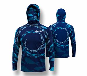 Sudadera con Capucha de Pesca de Manga Larga para Hombre Sprint, UPF 50, Anti-UV, con Estampado de Tiburón, Camiseta Deportiva Azul - Product Image 1