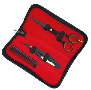 Kit de coiffure professionnel en acier inoxydable poli miroir avec ciseaux à effiler, ciseaux de coiffure et rasoir, avec peigne, en vente - Product Image 2