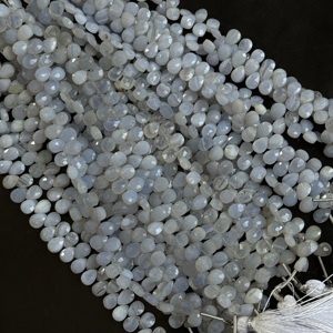 Perles d'agate bleue naturelle facettées en forme de poire, 5x7 mm, perles de pierres précieuses pour la création de bijoux, perles d'agate bleue naturelle - Product Image 4