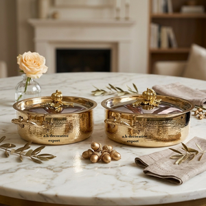 Ensemble de casseroles Premium Royal Gold, texture martelée décorative, avec bouton en forme de citrouille, vaisselle élégante pour mariage et fêtes - Product Image 3