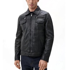 Chaqueta de Cuero Genuino de Alta Gama para Hombre, Chaqueta de Motociclista de Piel de Vacuno, Moda de Invierno, Pedidos al por Mayor OEM - Product Image 5