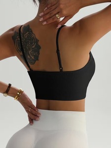Ribbed High <b>Support</b> Sports Bra Women Scoop Neck Yoga <b>Crop</b> <b>Top</b> Non-adjusted Straps Gym Workout Fitness Activewear Front - Product Image 5