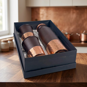 Ensemble de bouteille et de tasse à eau écologiques en cuivre oriental avec couvercles, design classique, vaisselle de voyage portable pour une utilisation en extérieur - Product Image 4