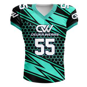 Maillot de football américain personnalisé OEM/ODM avec nom et numéro du joueur, imprimé par sublimation, vêtements d'entraînement courts en maille 100% polyester - Product Image 1