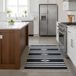 Tapis de couloir en coton tissé à la main, motif floral moderne, lavable en machine, réversible, noir, pour camping, maison, pique-nique, voyage, prière - Product Image 1