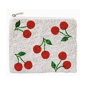Monedero de dos tonos con cuentas de cereza y cierre de cremallera, mini bolsa para monedas, tarjetero y accesorio de maquillaje para niñas - Product Image 3