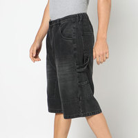 Shorts en jean coupe droite large 180g avec ceinture en dentelle noire et blanche, personnalisables, pour hommes, broderie streetwear, été 100% denim