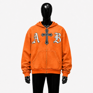Custom <b>Orange</b> Zip Up <b>Hoodie</b> Oversized Gothic Cross AB Letter Graphic Streetwear Unisex Fashion Hooded Sweatshirt For Men Women - Product Image 1