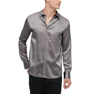 ชุดเดรสแขนยาวผ้าซาตินสำหรับผู้ชายเสื้อเดรสสำหรับผู้ชายเสื้อเชิ้ตผ้าซาตินแบบปุ่มออกแบบได้ตามที่ต้องการ - Product Image 3