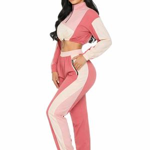 Women Solid Winter Half Zip up Tracksuit Set Long Sleeve <b>Cropped</b> Jacket Full Length <b>Pants</b> Lightweight Sportswear Set - Product Image 1