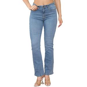 Pantalones vaqueros acampanados para mujer con cintura alta, tela de algodón suave y transpirable, diseño elástico y un estilo retro elegante. - Product Image 1