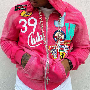 Pull à capuche unisexe ample en molleton bouclette 100 % coton épais 340g, avec appliqué vieilli personnalisé, style AMALFI OEM, vente en gros - Product Image 1